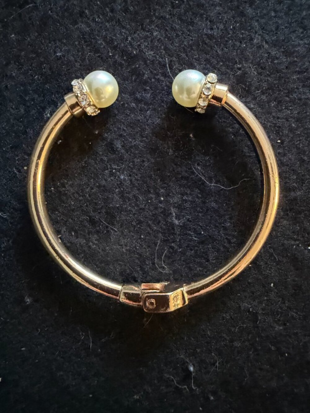 Vintage Gold-Tone Hinged Cuff Bracelet w/Faux Pearls/Rhinestones